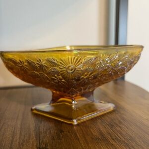Amber Floral Glass Bowl